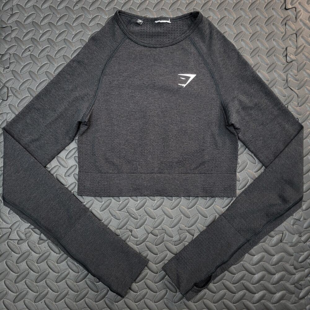 Gymshark Vital Crop Top Black Marl Seemless Athletic Training XS Athleisure Gym